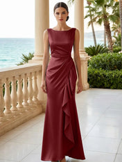 Dusty Blue Scoop Neck Evening Dress with Ruffle Mermaid Maxi Dress