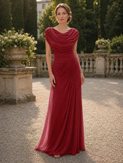 Cowl Neck Mermaid Evening Dresses with Flowing Floor-Length Skirt