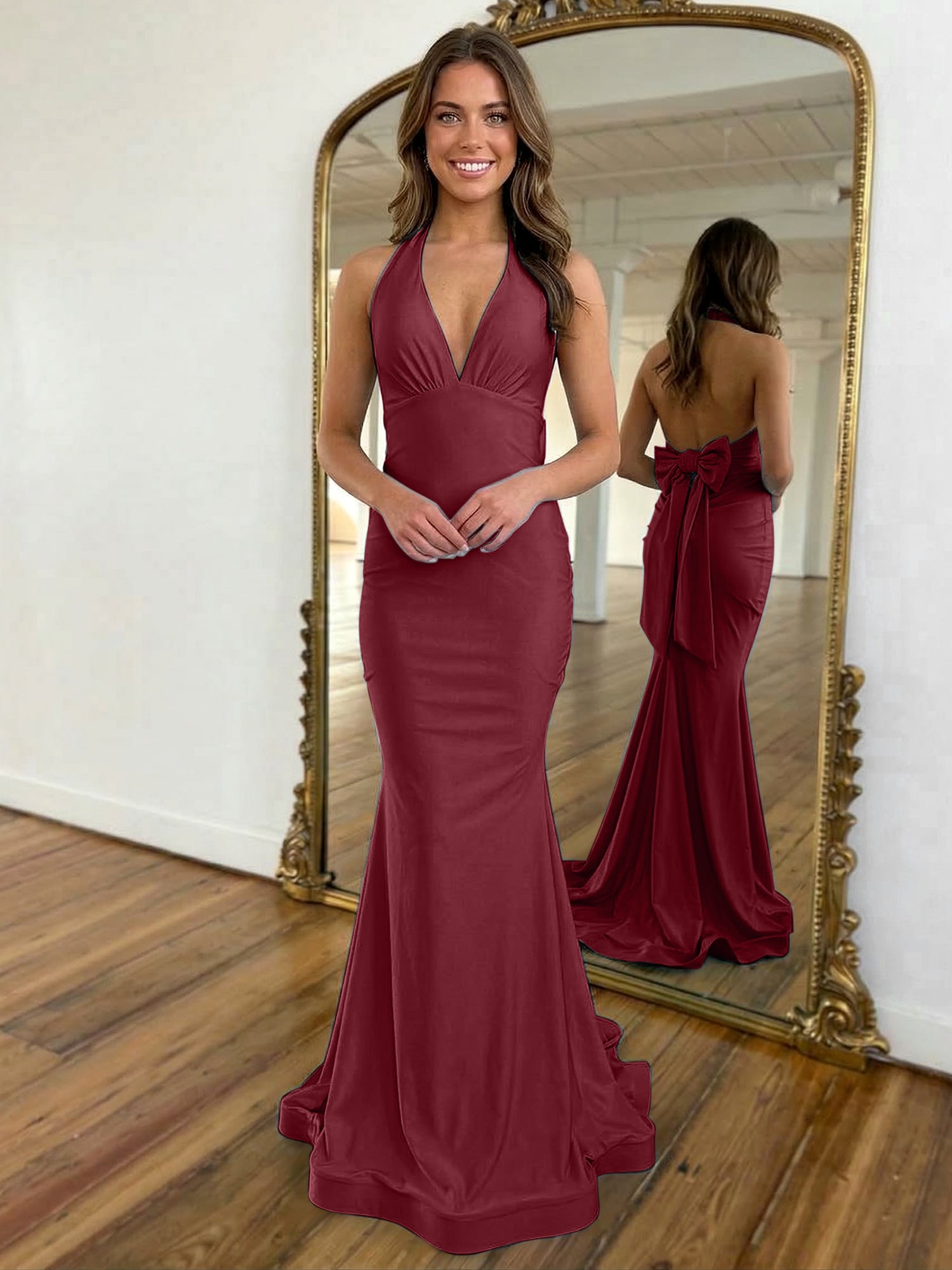 Light Blue Mermaid Halter Backless Long Prom Dress