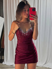 Beaded V Neck Corset Bodice Homecoming Dress