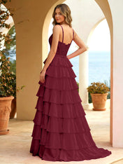 Pink Lace Corset Tiered Ruffle Long Prom Dress