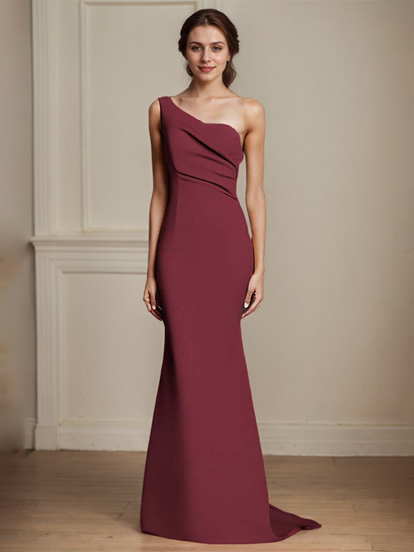 Elegant Khaki One Shouder Mermaid Ruched Long Satin Formal Dress