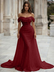 White Sequin Corset Mermaid Prom Dress with Overskirt