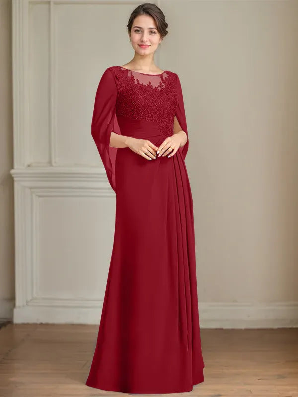Princess Scoop Floor-Length Mother of the Bride Dresses with Pleated & Sequins
