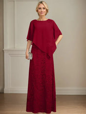 Sheath/Column Scoop Floor-Length Chiffon Lace Mother of the Bride Dress With Sequins Beading