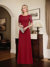 A-line Scoop Floor-Length Lace Chiffon Mother of the Bride Dress With Sequins