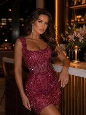 Square-Neck Hand-Beaded Short Homecoming Dress