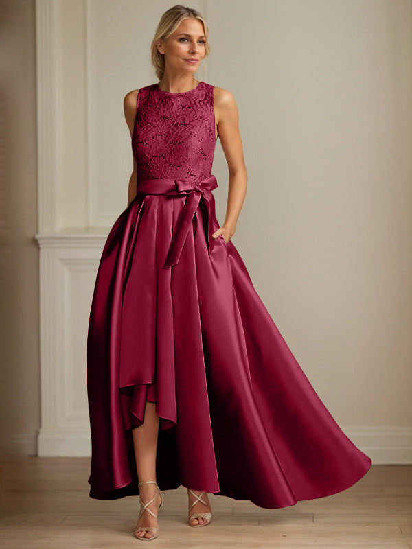 Princess Jewel Neck Sleeveless Mother Of The Bride Dresses With Pleats Lace