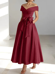 Robe de mère de la mariée coupe A-Line/Princesse, épaules dénudées, sans manches, longueur cheville, avec poches 