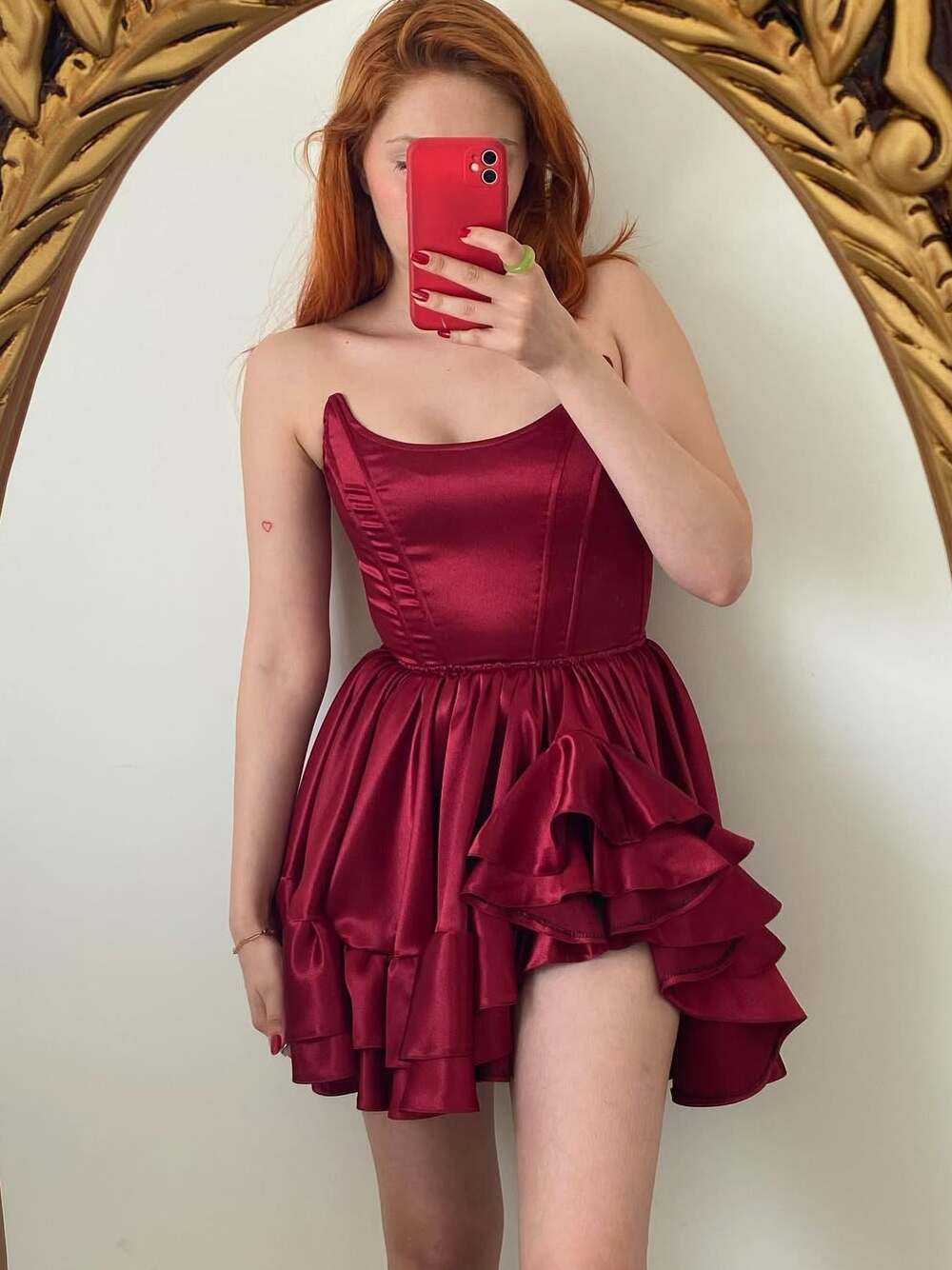 Burgundy A-Line Strapless Tiered Short Homecoming Dress