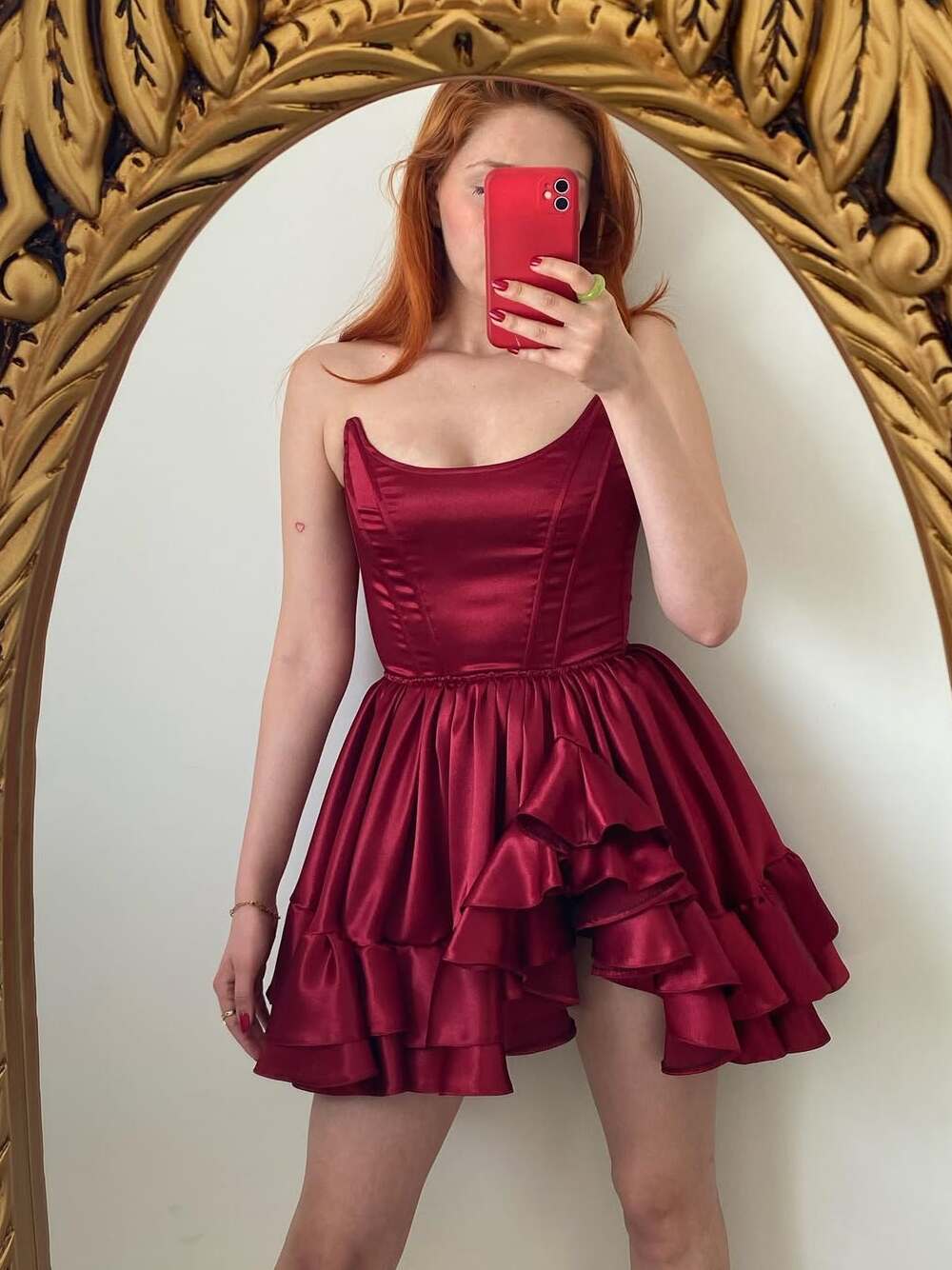 Burgundy A-Line Strapless Tiered Short Homecoming Dress