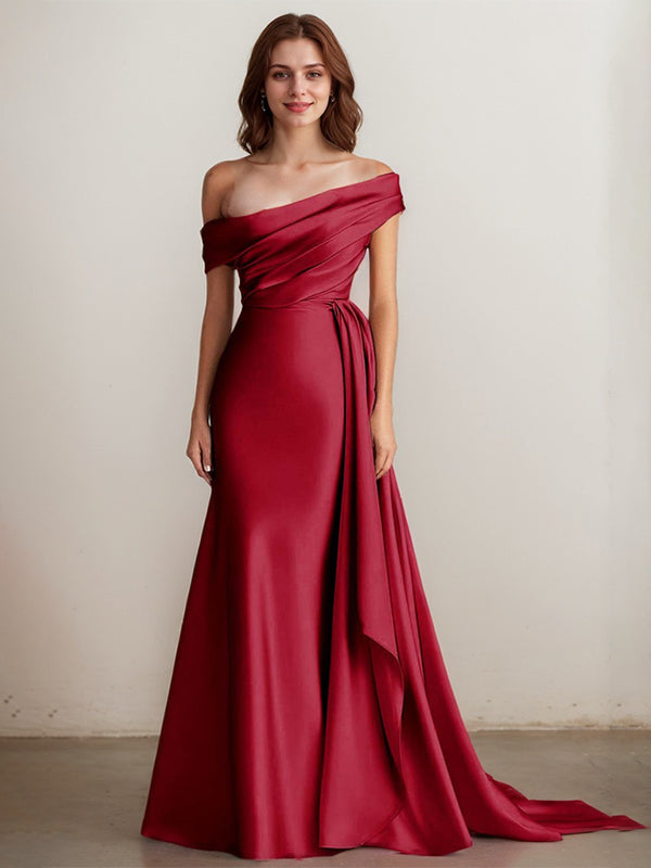 Elegant Champagne Off the Shoulder Long Formal Dress with Side Cape