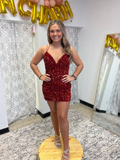 Burgundy Sequin Straps Bodycon Homecoming Party Dress