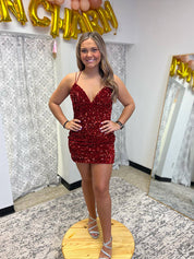 Burgundy Sequin Straps Bodycon Homecoming Party Dress