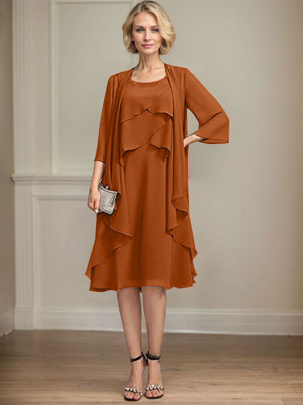 A-line Scoop Knee-Length Chiffon Mother of the Bride Dress With Beading