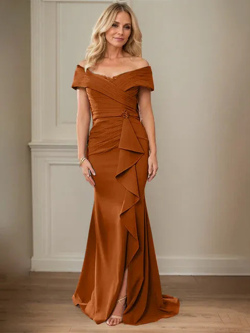 Column V-Neck Illusion Floor-Length Lace Chiffon Mother of the Bride Dress With Pleated Sequins