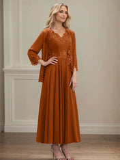 A-line V-Neck Ankle-Length Chiffon Mother of the Bride Dress With Sequins Appliques Lace Beading