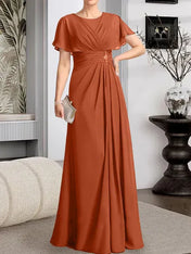A-line Scoop Floor-Length Chiffon Mother of the Bride Dress With Pleated Beading