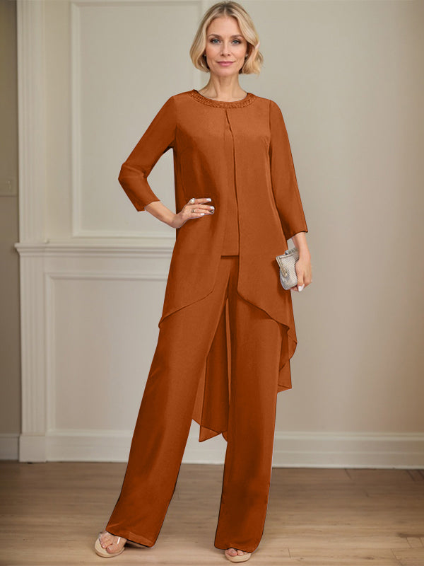 Pantsuit Scoop Floor-Length Chiffon Mother of the Bride Dress With Sequins Beading
