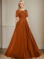 A-line Scoop Illusion Floor-Length Chiffon Lace Mother of the Bride Dress With Sequins Beading