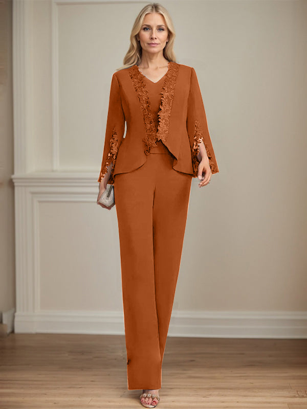 Pantsuit V-Neck Floor-Length Chiffon Mother of the Bride Dress