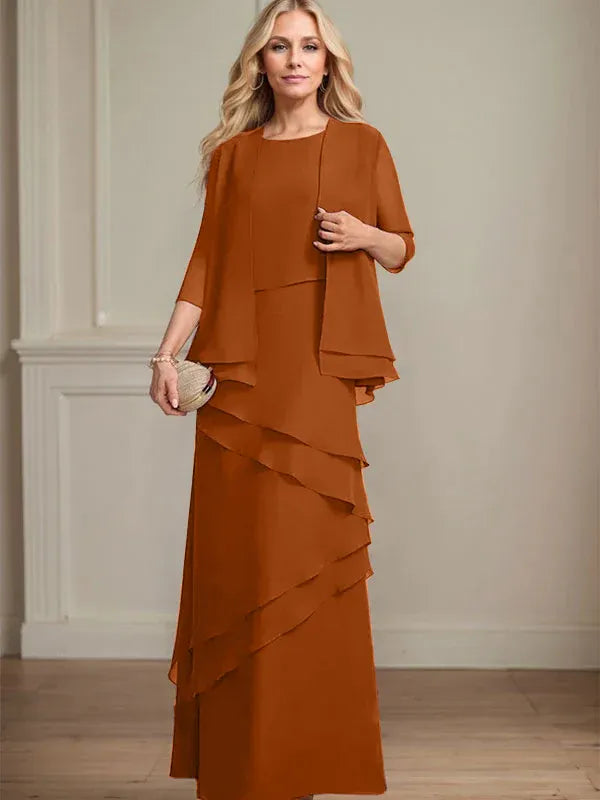 Robe fourreau en mousseline de soie pour mère de la mariée, longueur au sol 