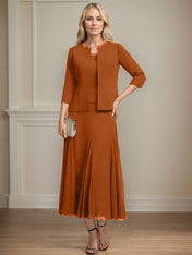 Separates A-line Scoop Tea-Length Chiffon Mother of the Bride Dress With Sequins Beading