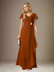 Stormy A-Line V-Neck Ruched Chiffon Dress