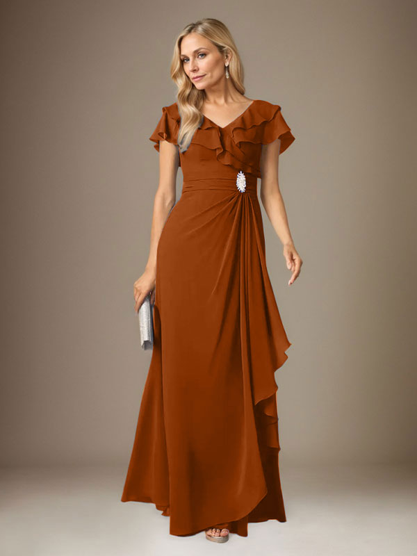 Stormy A-Line V-Neck Ruched Chiffon Dress