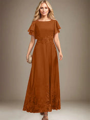 A-line Scoop Ankle-Length Lace Chiffon Mother of the Bride Dress With Sequins