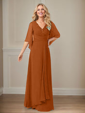 A-Line V-Neck Long Sequins Chiffon Mother Dress