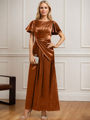 A-line Scoop Ankle-Length Stretch Satin Mother of the Bride Dress With Pleated Beading