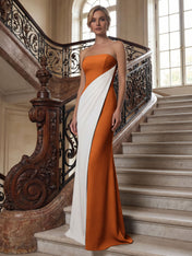Black White Sheath Strapless Elegant Maxi Formal Dress