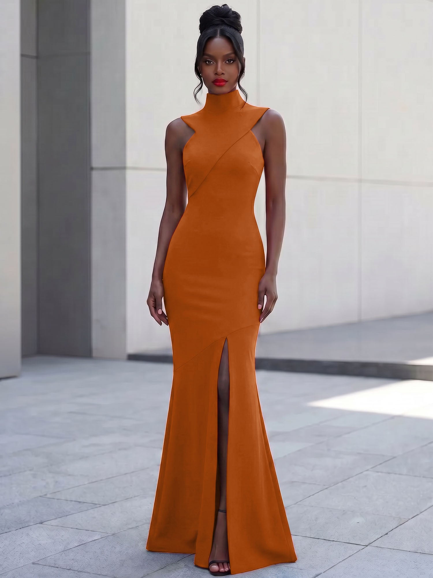 High-Neck Cross-Bodice Sleeveless Maxi Dress