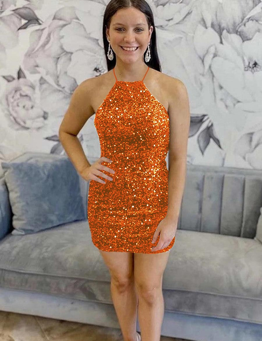 Black Sequin Halter Backless Short Homecoming Dress