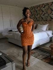 Glitter Strapless Mermaid Sequined Short Homecoming Mini Dress