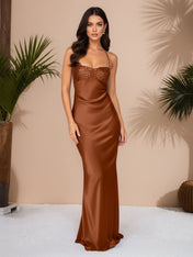 Spaghetti Straps Lace Up Satin Long Prom Dress