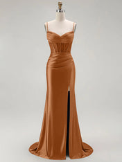 Sparkly Satin Mermaid Long Corset Prom Dress with Beading