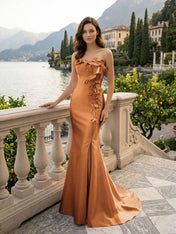 Pink Sweetheart Neckline 3D Flower Embellished Mermaid Evening Gown Maxi Dress