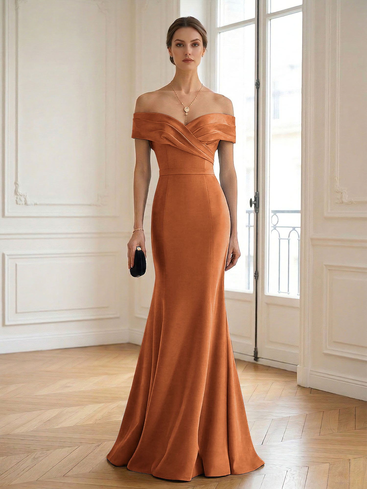 Formal Wedding Guest Dress Navy Off Shoulder Maxi Mermaid Dress