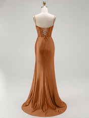 Sparkly Satin Mermaid Long Corset Prom Dress with Beading