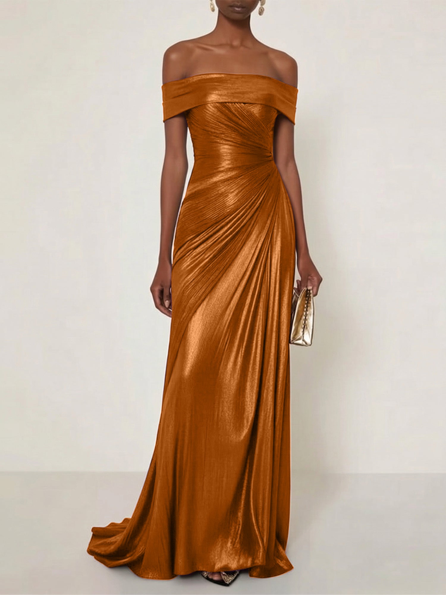 Evening Formal Dress Off the Shoulder Silver Silk Ruffles Strapless Maxi Dress