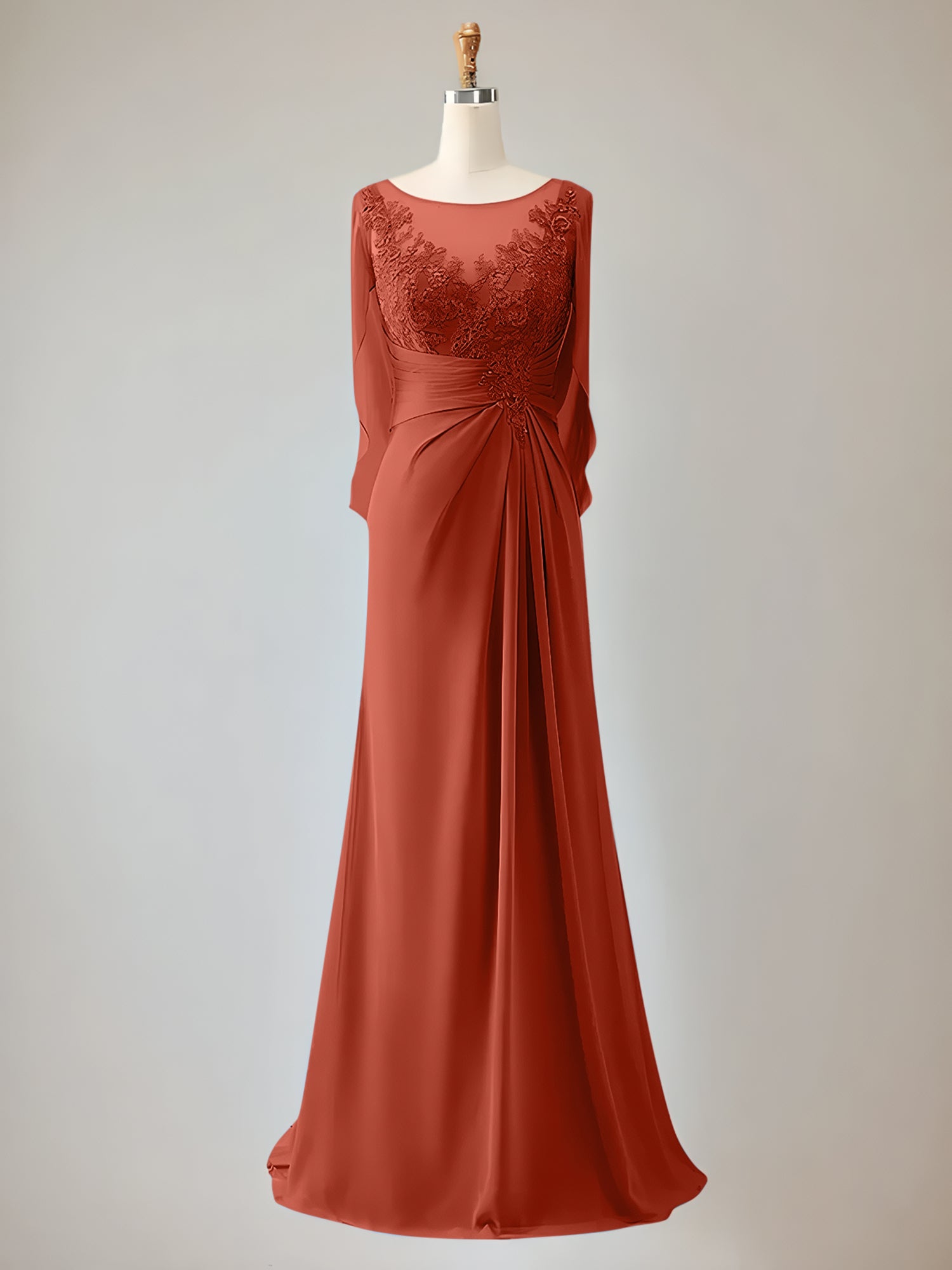 2 Sleeve Chiffon Mother of the Bride Dress With Beadings