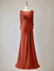 Trumpet/Mermaid Scoop Neck 1/2 Sleeve Chiffon Mother of the Bride Dress With Beadings