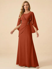 Sage Green Chiffon Beaded Mother of the Bride Dress with Cape Sleeves