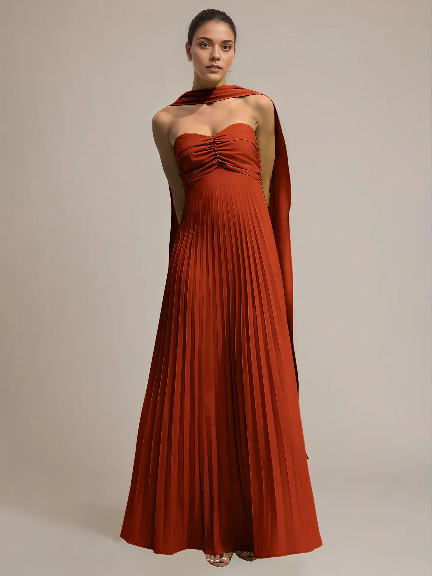 Green Chiffon A Line Off The Shoulder Sleeveless Floor Length Pleated Dress