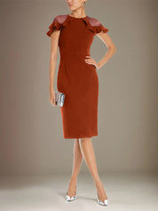 Sheath/Column Stretch Crepe Scoop Short Sleeves Knee Length Dress