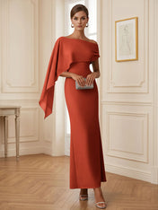 Elegant Mint Green One-Shoulder Chiffon Mermaid Formal Evening Dress with Cape and Ruffles
