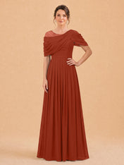 One-Shoulder Cape Overlay Chiffon Mother of the Bride Dress
