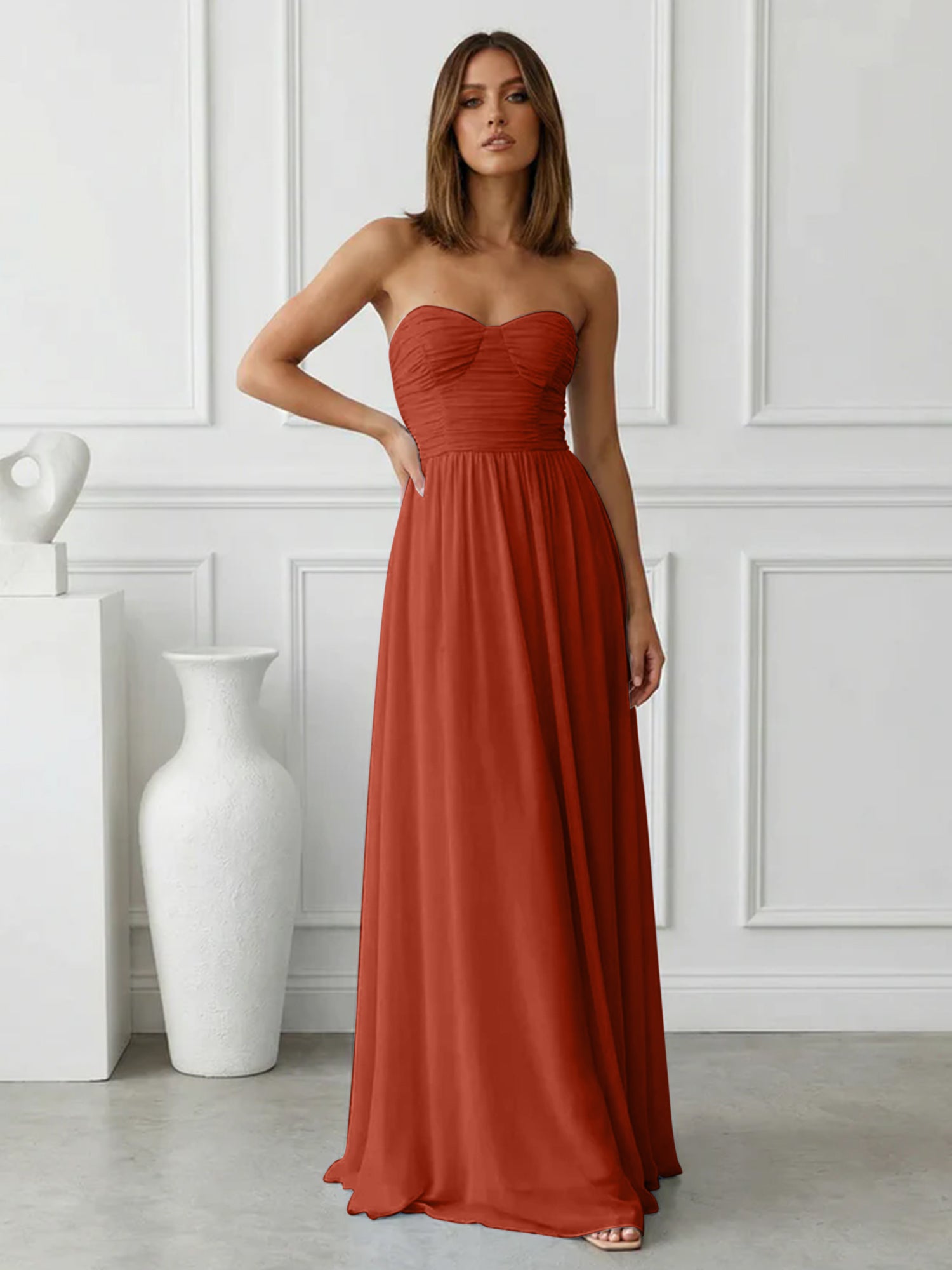 Light Blue Sweetheart Chiffon A Line Maxi Dress with Pleat